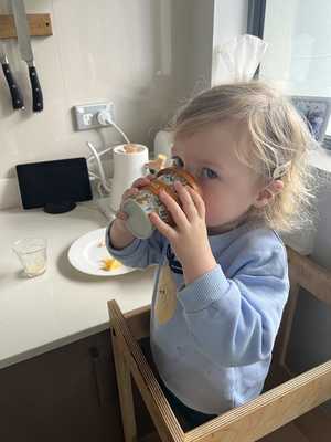 Avery downing a babyccino